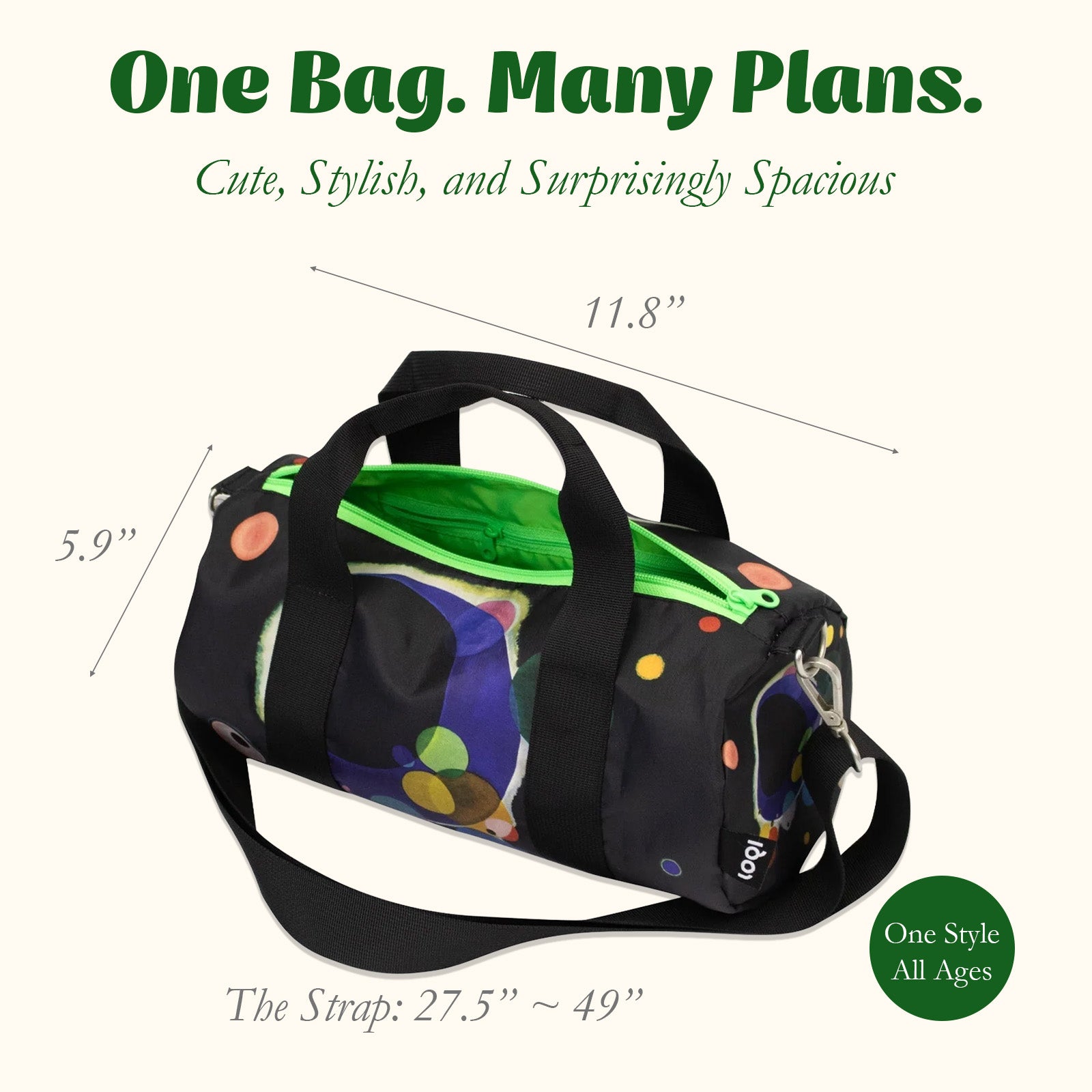 LOQI WASSILY KANDINSKY Several Circles Neon Recycled Medium Weekender, Handbag, Crossbody Bag