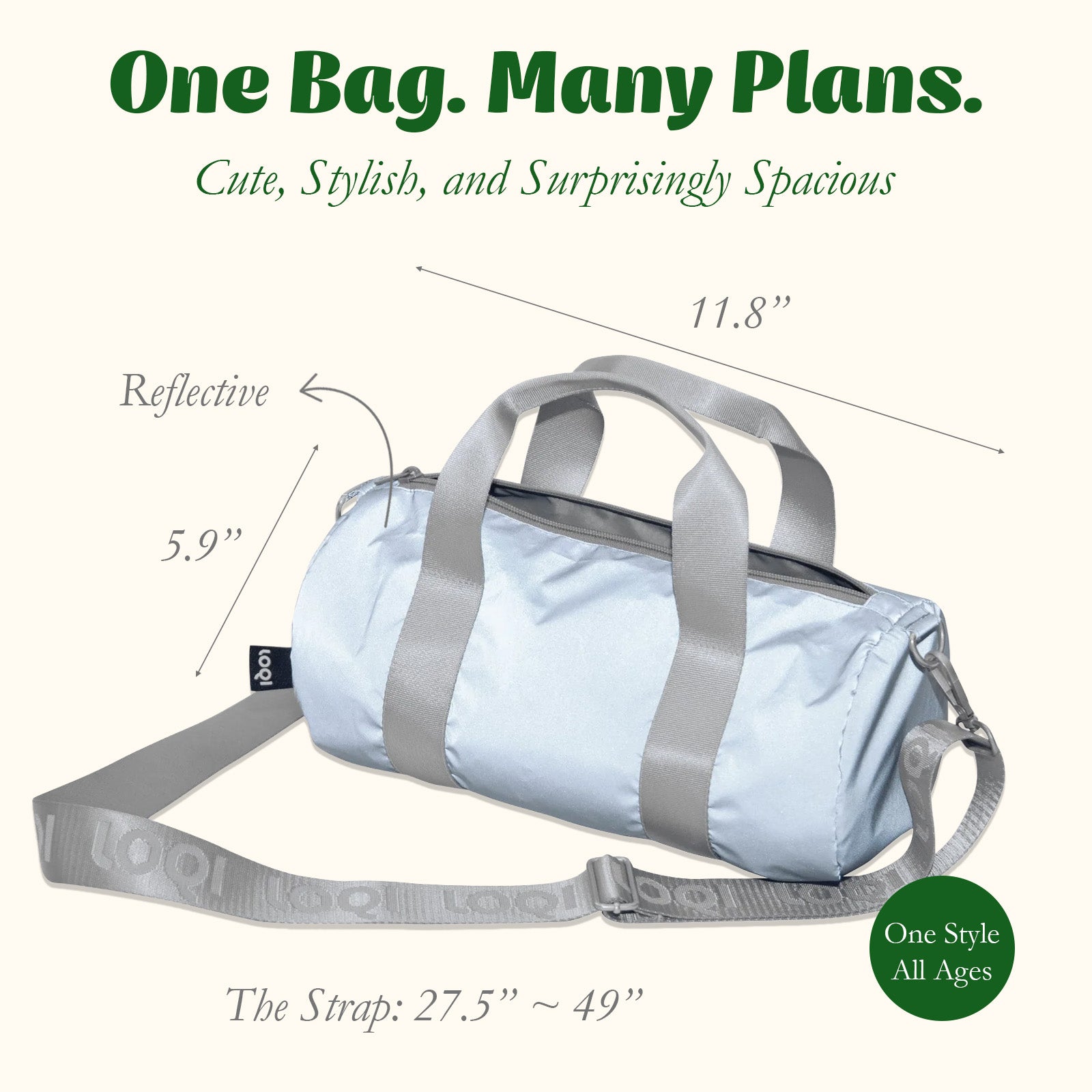 LOQI REFLECTIVE Medium Weekender, Handbag, Crossbody Bag