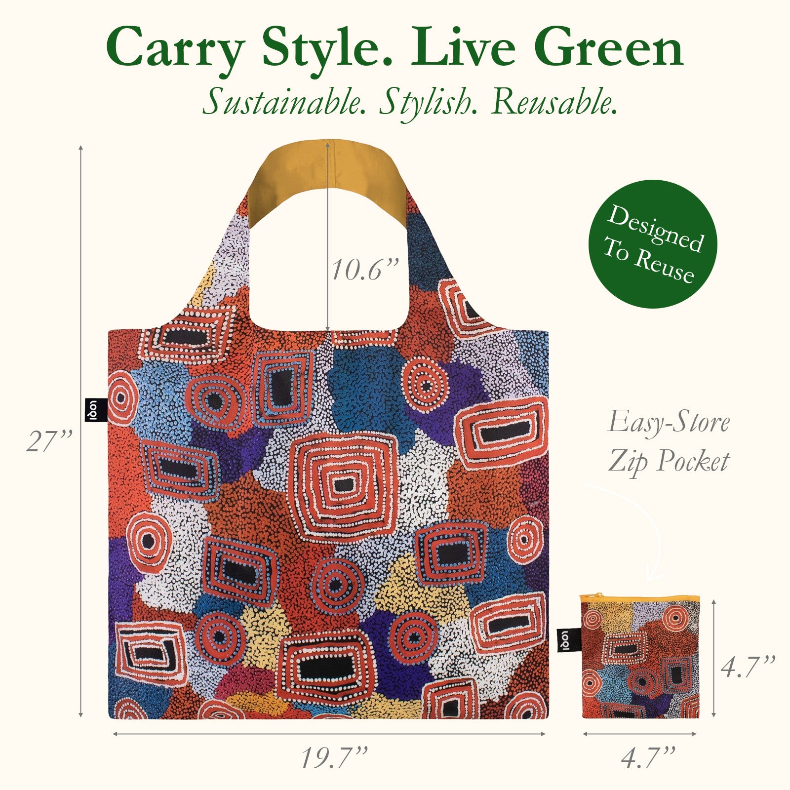 LOQI ADA NANGALA DIXON Water Dreaming Red Recycled Reusable Shopping Bag