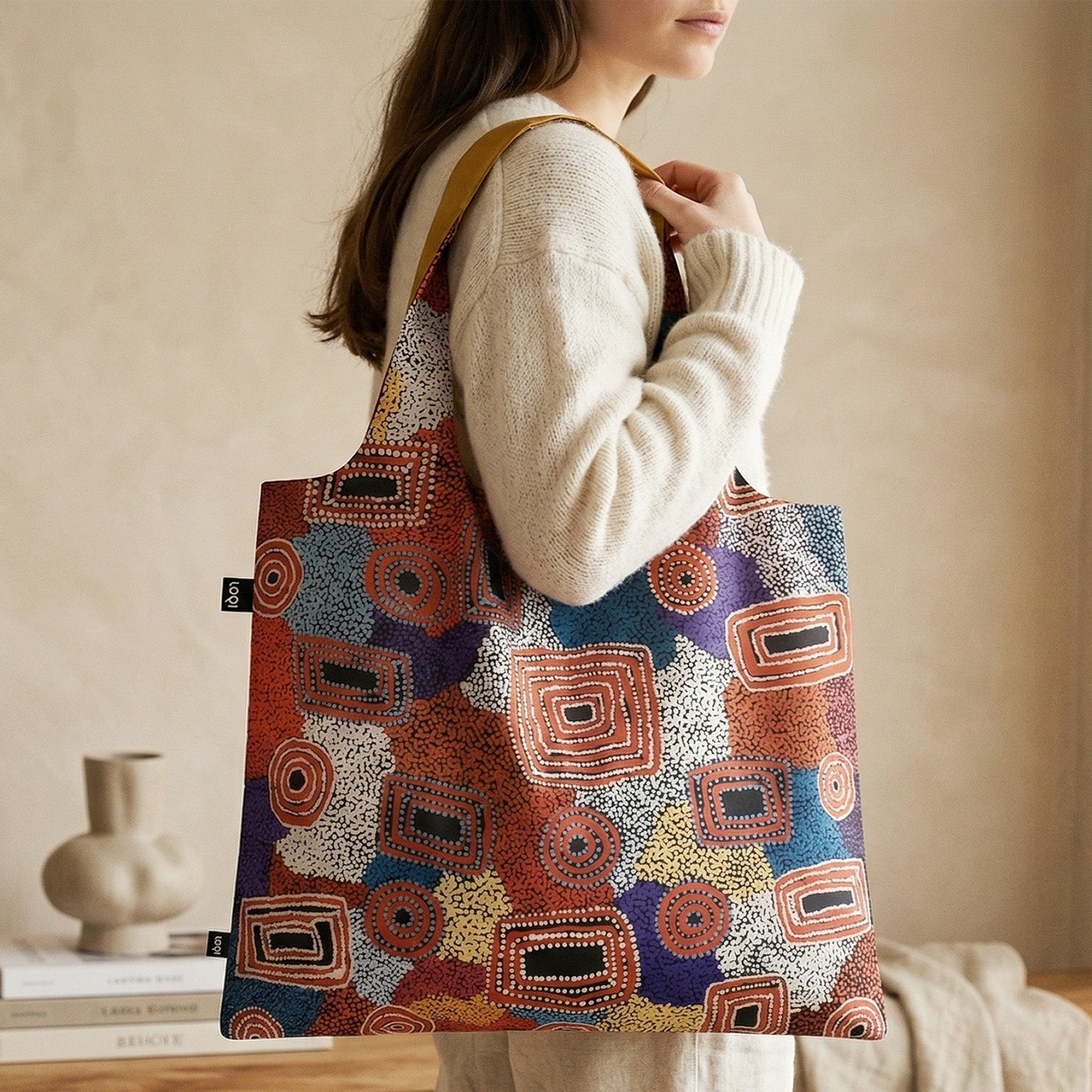LOQI ADA NANGALA DIXON Water Dreaming Red Recycled Reusable Shopping Bag