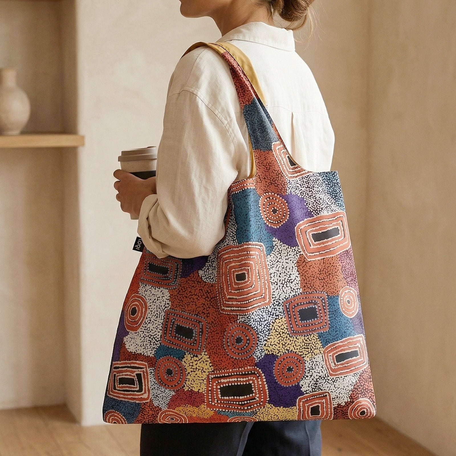 LOQI ADA NANGALA DIXON Water Dreaming Red Recycled Reusable Shopping Bag (Set of 2)