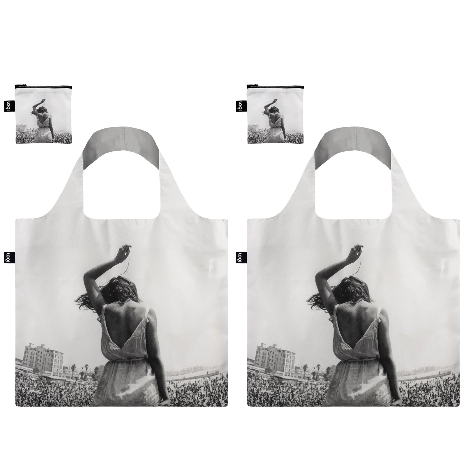 LOQI DENNIS STOCK Venice Beach Rock Festival Recycled Reusable Shopping Bag (Set of 2)