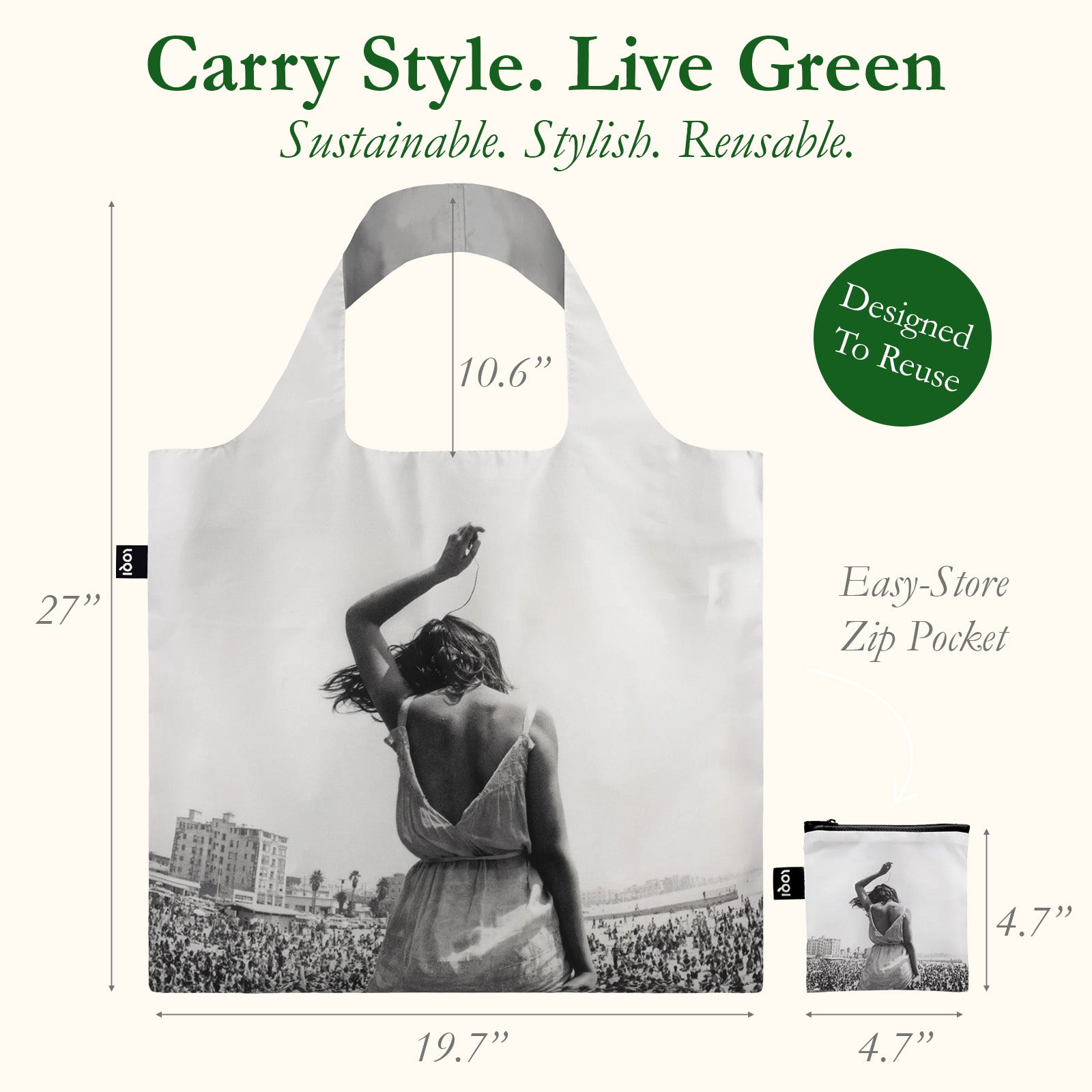 LOQI DENNIS STOCK Venice Beach Rock Festival Recycled Reusable Shopping Bag
