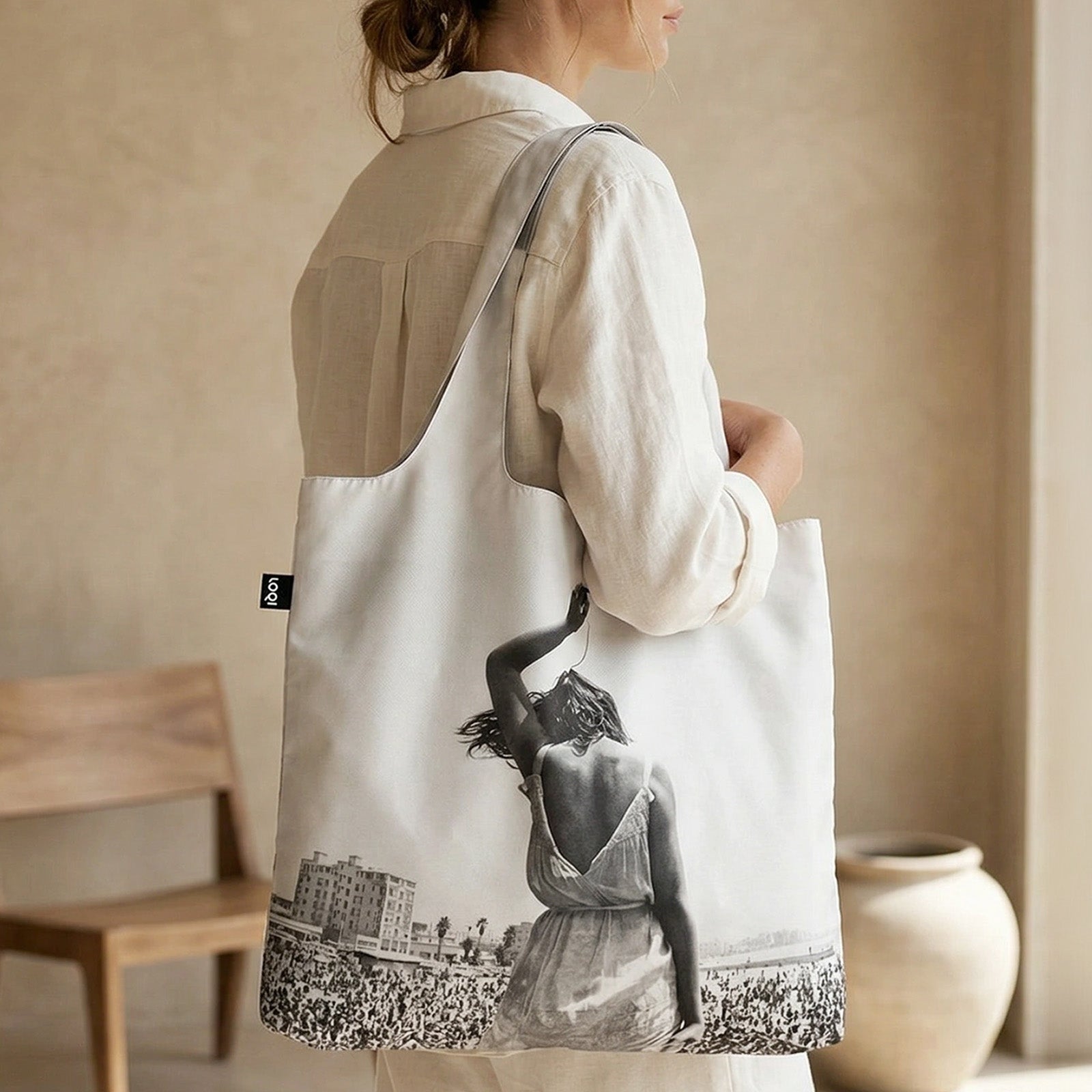 LOQI DENNIS STOCK Venice Beach Rock Festival Recycled Reusable Shopping Bag (Set of 2)