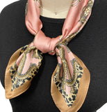 Wrapables Womens 2 Piece Silky Feeling Satin Square Scarf Set, 26.5x26.5 Inch Neckerchief [A75247, A74030], Pink Leopard