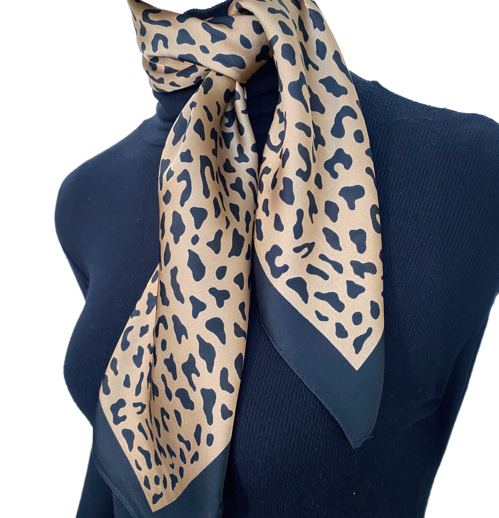 Wrapables Womens 2 Piece Silky Feeling Satin Square Scarf Set, 26.5x26.5 Inch Neckerchief [A75247, A74030], Pink Leopard