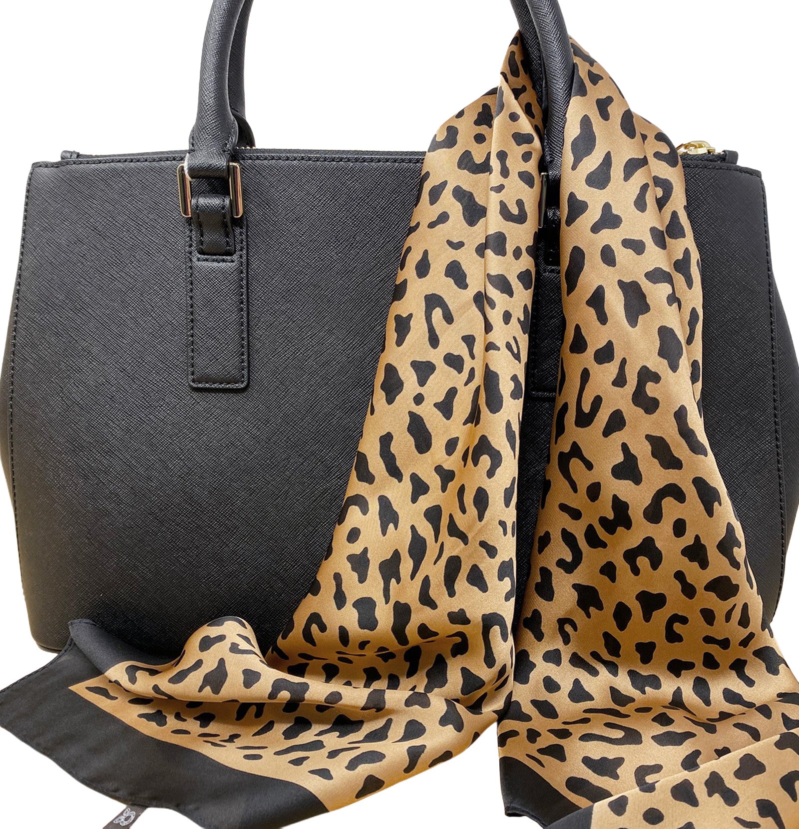 Wrapables Womens 2 Piece Silky Feeling Satin Square Scarf Set, 26.5x26.5 Inch Neckerchief [A75247, A74030], Pink Leopard