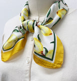 Wrapables Womens 2 Piece Silky Feeling Satin Square Scarf Set, 26.5x26.5 Inch Neckerchief [A75151, A75257], Lemon Blue