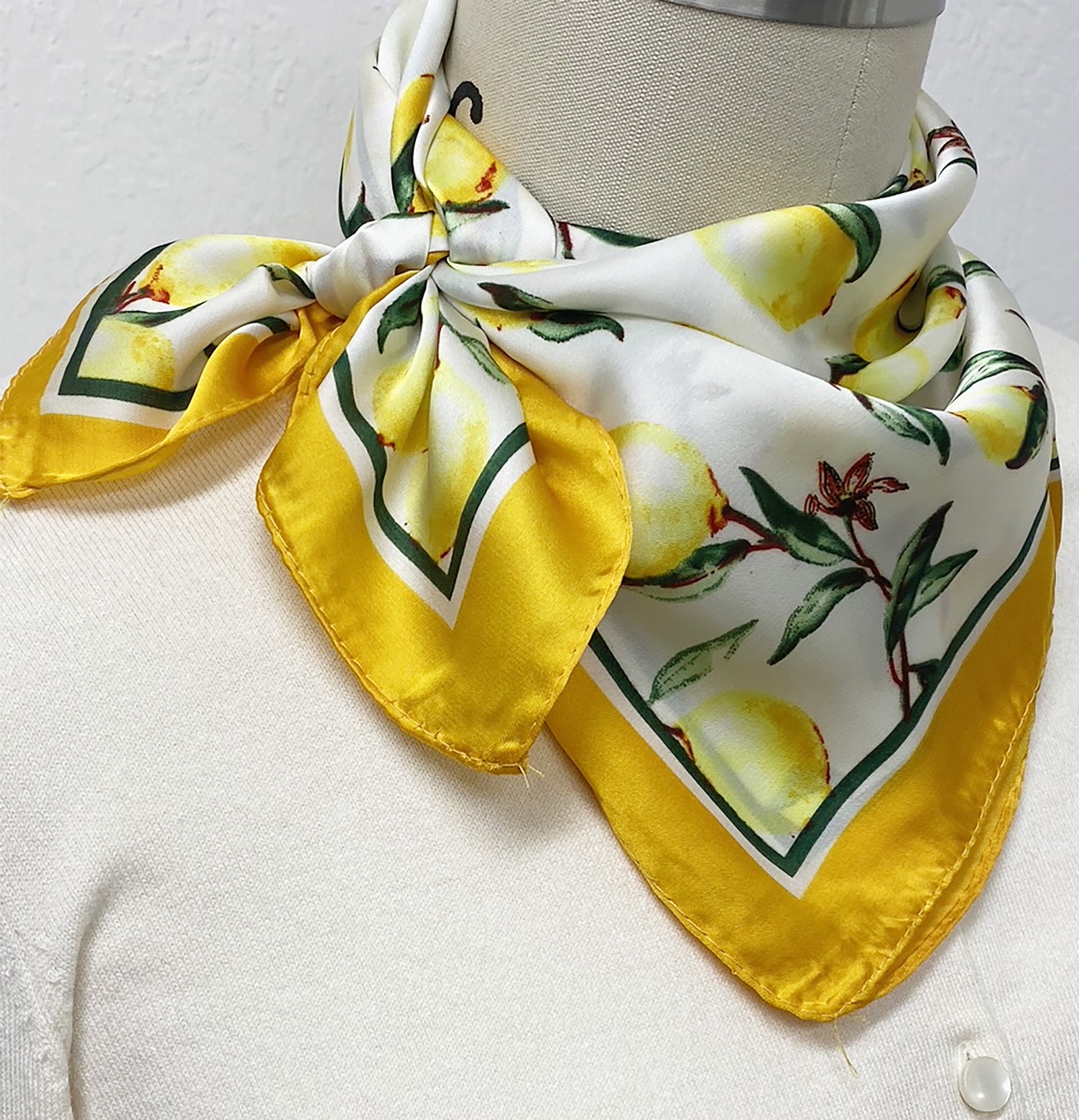 Wrapables Womens 2 Piece Silky Feeling Satin Square Scarf Set, 26.5x26.5 Inch Neckerchief [A75151, A75257], Lemon Blue