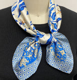 Wrapables Womens 2 Piece Silky Feeling Satin Square Scarf Set, 26.5x26.5 Inch Neckerchief [A75151, A75257], Lemon Blue