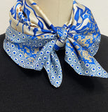 Wrapables Womens 2 Piece Silky Feeling Satin Square Scarf Set, 26.5x26.5 Inch Neckerchief [A75151, A75257], Lemon Blue