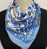 Wrapables Womens 2 Piece Silky Feeling Satin Square Scarf Set, 26.5x26.5 Inch Neckerchief [A75151, A75257], Lemon Blue