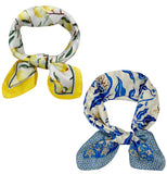 Wrapables Womens 2 Piece Silky Feeling Satin Square Scarf Set, 26.5x26.5 Inch Neckerchief [A75151, A75257], Lemon Blue