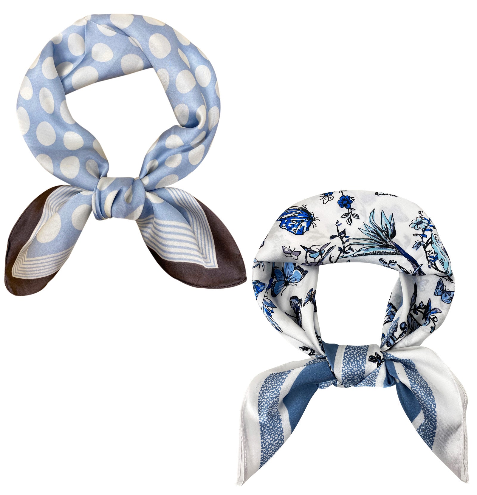 Wrapables Womens 2 Piece Silky Feeling Satin Square Scarf Set, 26.5x26.5 Inch Neckerchief [A74035, A75250], Dots Floral