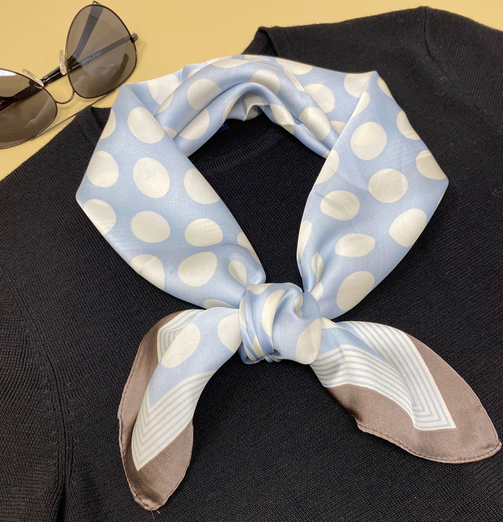 Wrapables Womens 2 Piece Silky Feeling Satin Square Scarf Set, 26.5x26.5 Inch Neckerchief [A74035, A75250], Dots Floral