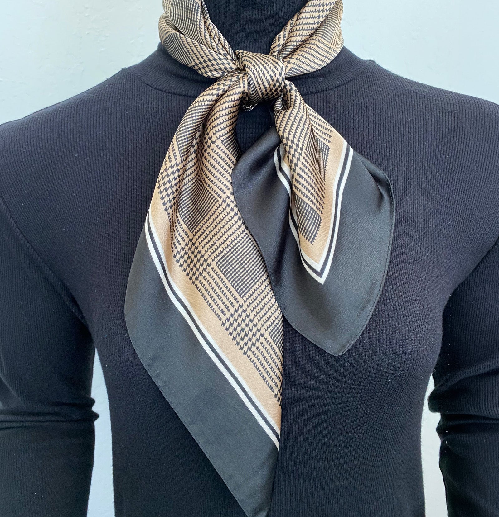 Wrapables Womens 2 Piece Silky Feeling Satin Square Scarf Set, 26.5x26.5 Inch Neckerchief [A75255, A74025], Circle Check
