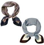 Wrapables Womens 2 Piece Silky Feeling Satin Square Scarf Set, 26.5x26.5 Inch Neckerchief [A75255, A74025], Circle Check