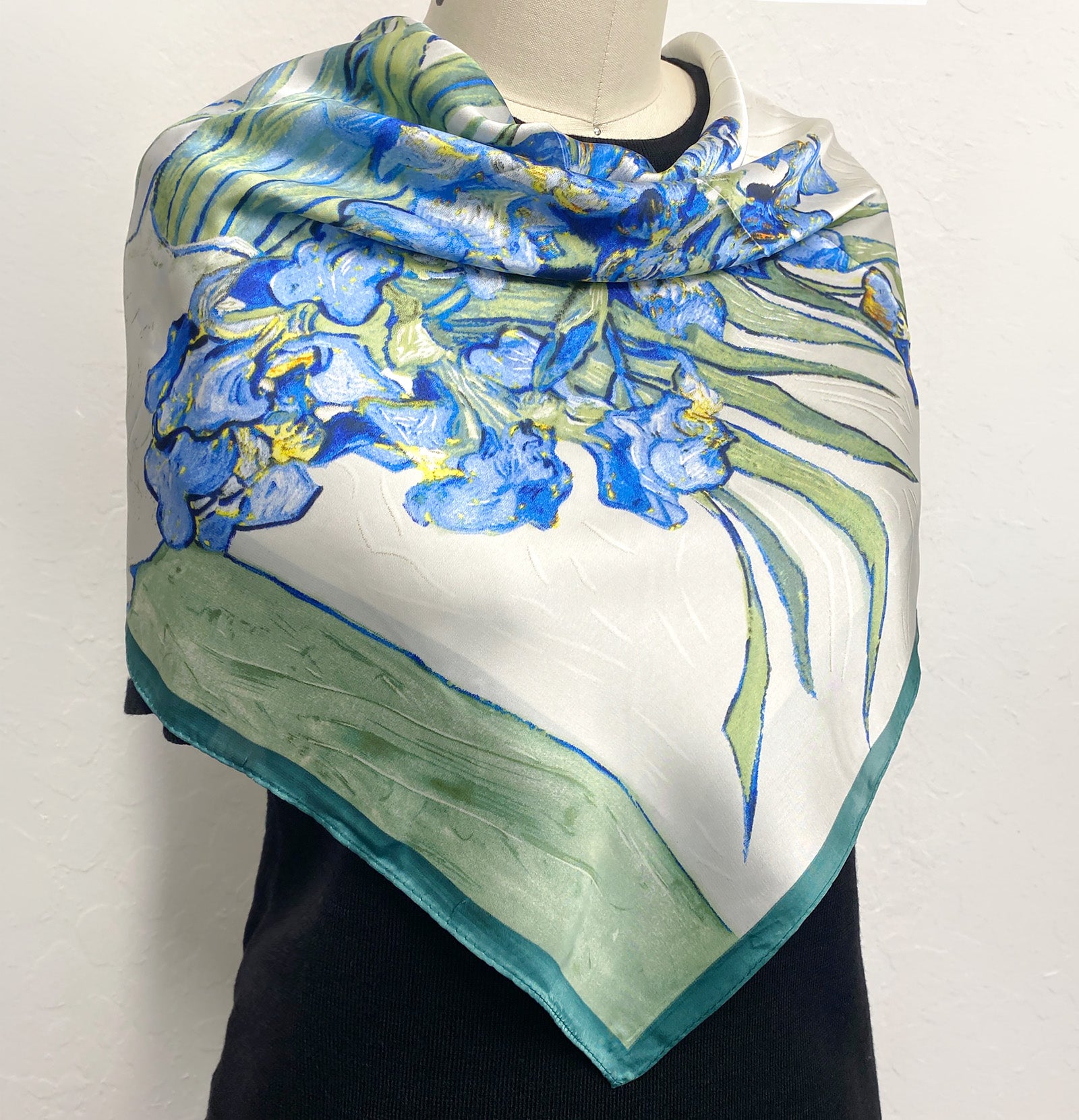 Wrapables Womens 2 Piece Silky Feeling Satin Square Scarf Set, 26.5x26.5 Inch Neckerchief [A75251, A75236], Ginkgo Iris