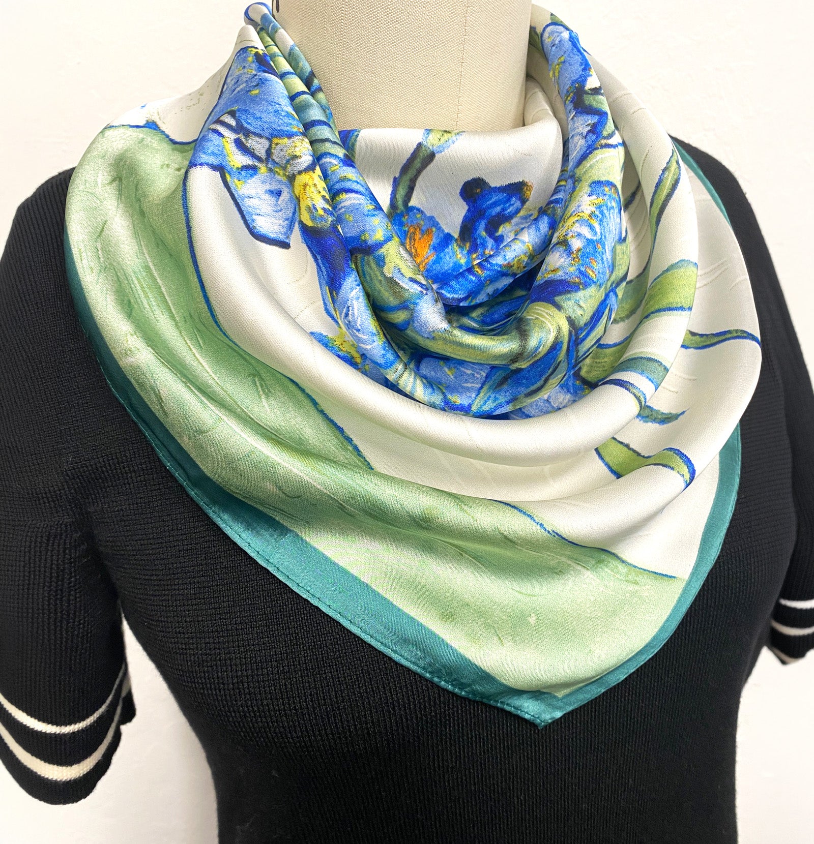 Wrapables Womens 2 Piece Silky Feeling Satin Square Scarf Set, 26.5x26.5 Inch Neckerchief [A75251, A75236], Ginkgo Iris