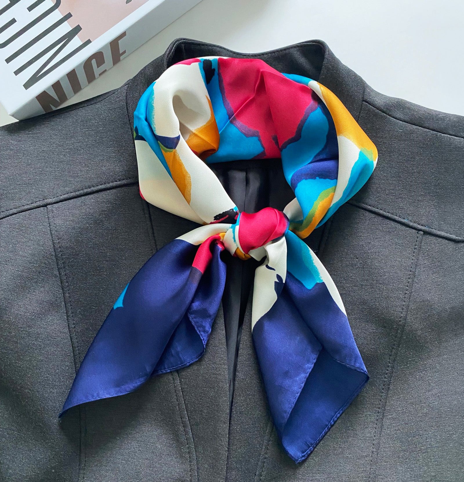 Wrapables Womens 2 Piece Silky Feeling Satin Square Scarf Set, 26.5x26.5 Inch Neckerchief [A74029, A74020], Stirrups AB