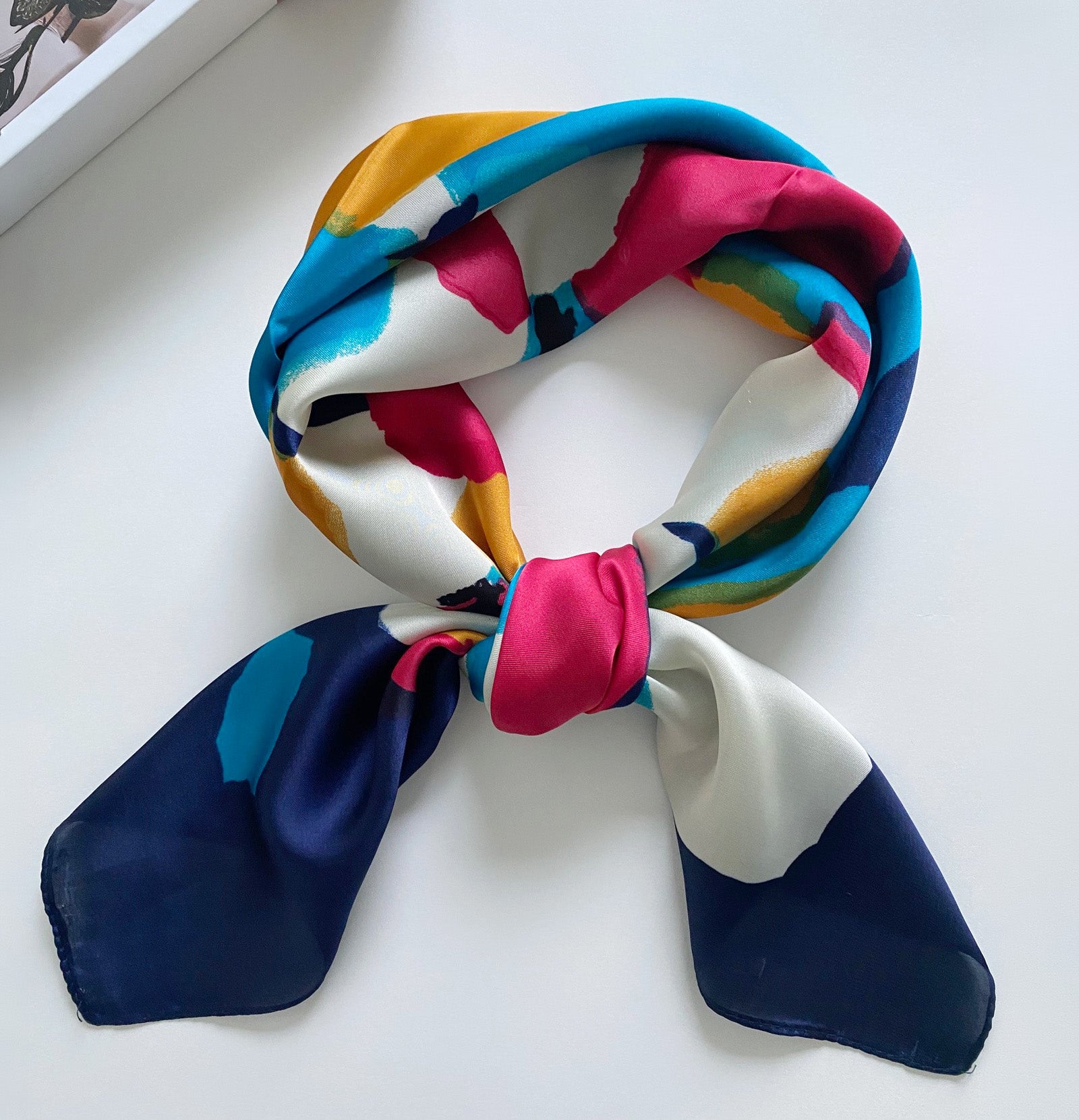 Wrapables Womens 2 Piece Silky Feeling Satin Square Scarf Set, 26.5x26.5 Inch Neckerchief [A74029, A74020], Stirrups AB