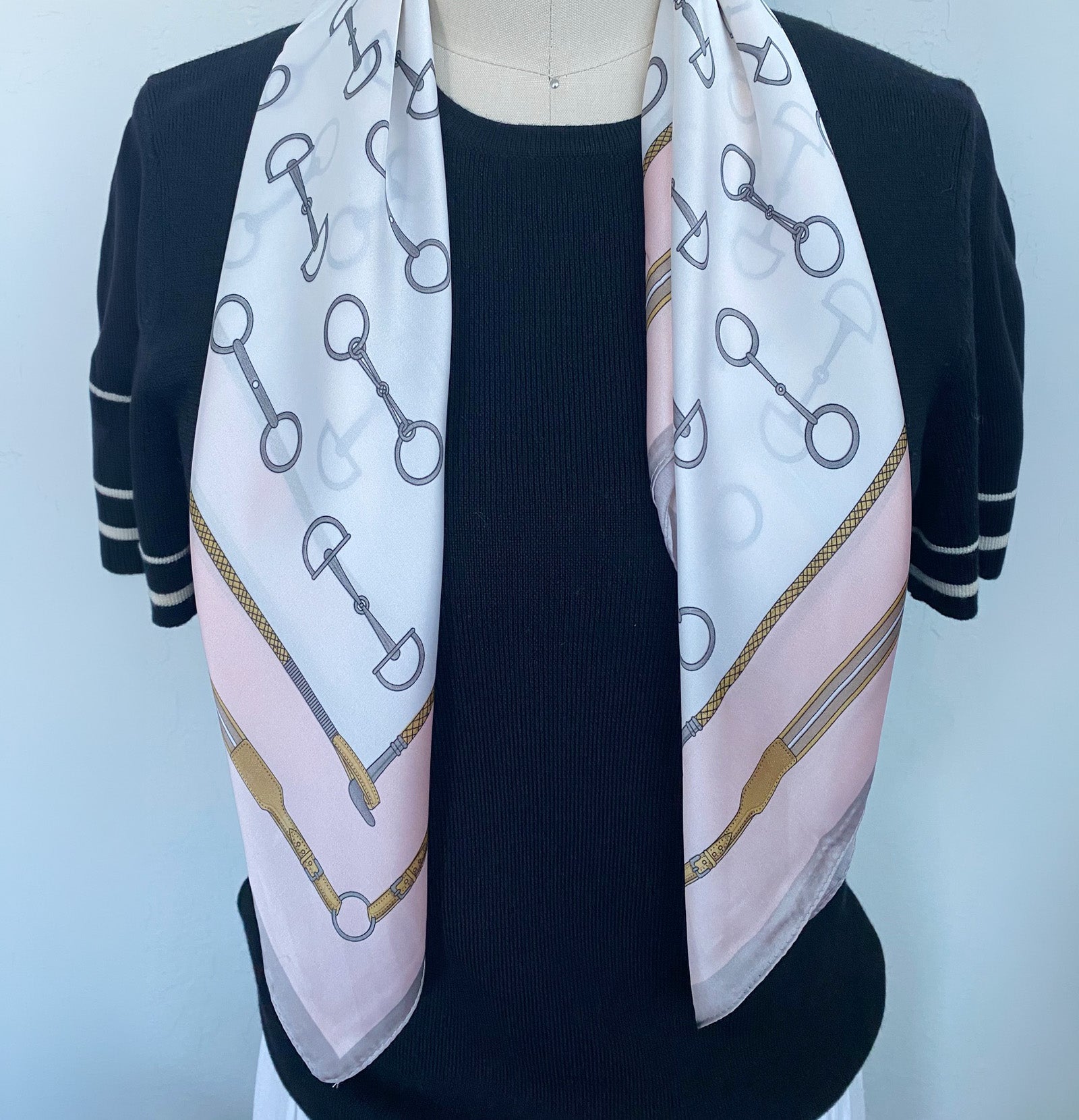 Wrapables Womens 2 Piece Silky Feeling Satin Square Scarf Set, 26.5x26.5 Inch Neckerchief [A74029, A74020], Stirrups AB