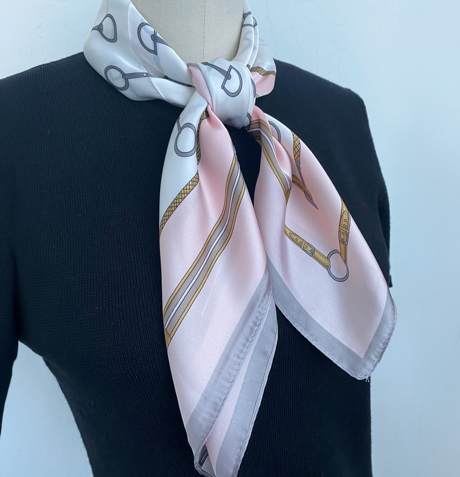 Wrapables Womens 2 Piece Silky Feeling Satin Square Scarf Set, 26.5x26.5 Inch Neckerchief [A74029, A74020], Stirrups AB