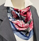 Wrapables Womens 2 Piece Silky Feeling Satin Square Scarf Set, 26.5x26.5 Inch Neckerchief [A75256, A75249], Rose Floral