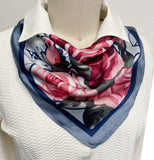 Wrapables Womens 2 Piece Silky Feeling Satin Square Scarf Set, 26.5x26.5 Inch Neckerchief [A75256, A75249], Rose Floral