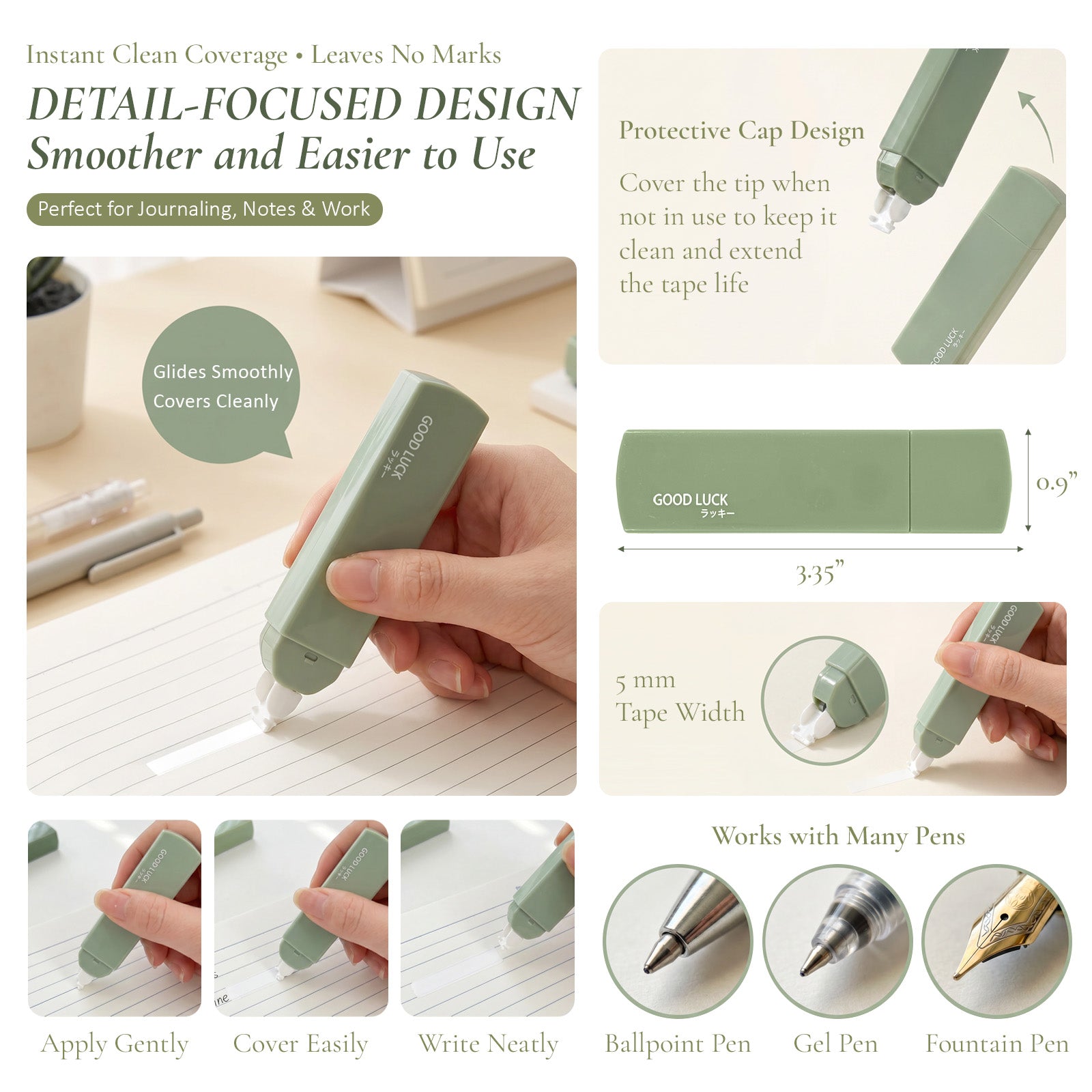 Wrapables White Correction Tape, Smooth Easy-to-Use Mini Correction Pens (Set of 6)