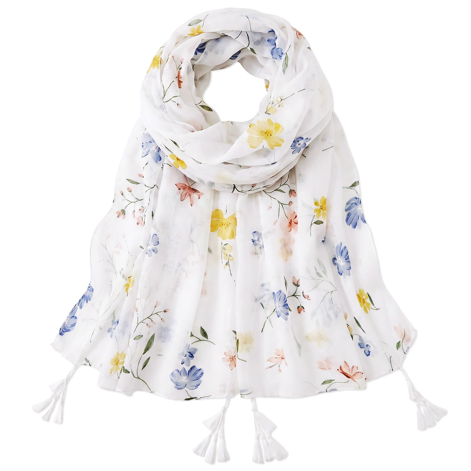 Wrapables Boho Lightweight Floral Vintage Fringed Scarf, Shawl Wrap with Tassels, Prairie Flowers