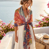 Wrapables Boho Lightweight Floral Vintage Fringed Scarf, Shawl Wrap with Tassels, Floral Damask