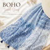 Wrapables Boho Lightweight Floral Vintage Fringed Scarf, Shawl Wrap with Tassels, Blue Feathers