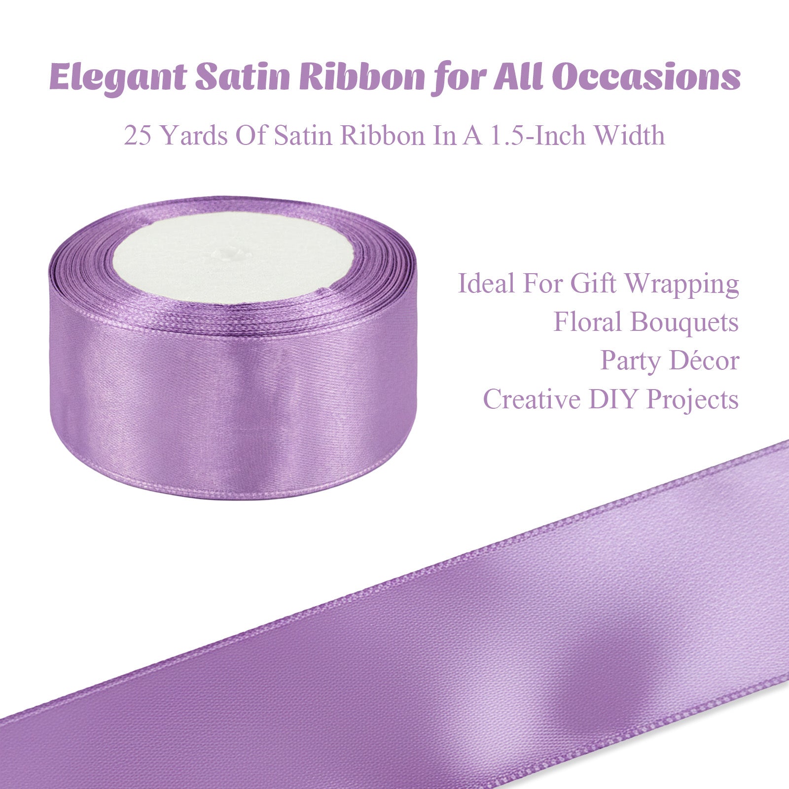 Wrapables Satin Ribbon for Gift Wrap, Weddings, Floral Bouquets, DIY Crafts, 1.5 Inch x 50 Yards (Set of 2), Purple / Lavender