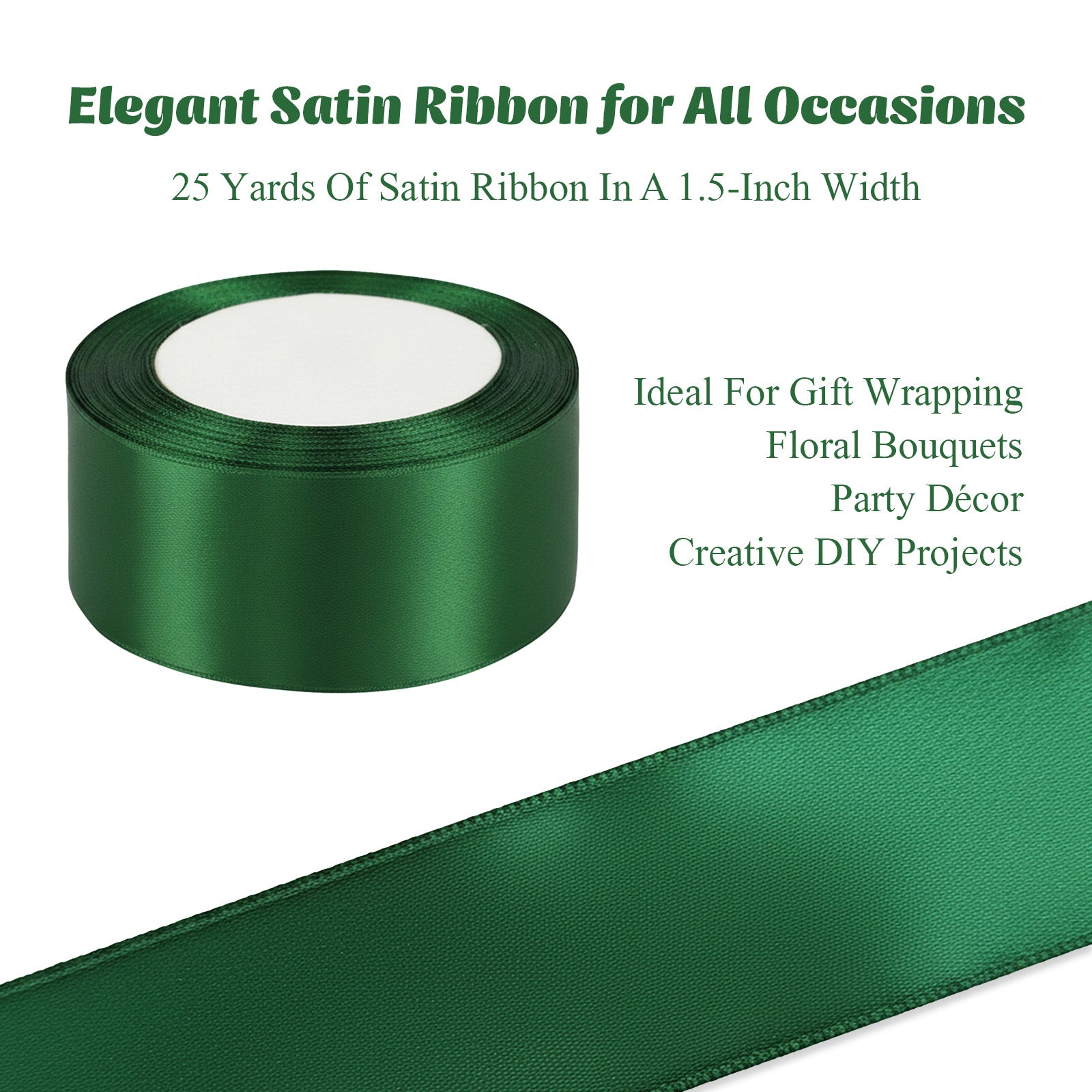 Wrapables Satin Ribbon for Gift Wrap, Weddings, Floral Bouquets, DIY Crafts, 1.5 Inch x 50 Yards (Set of 2), Red / Green