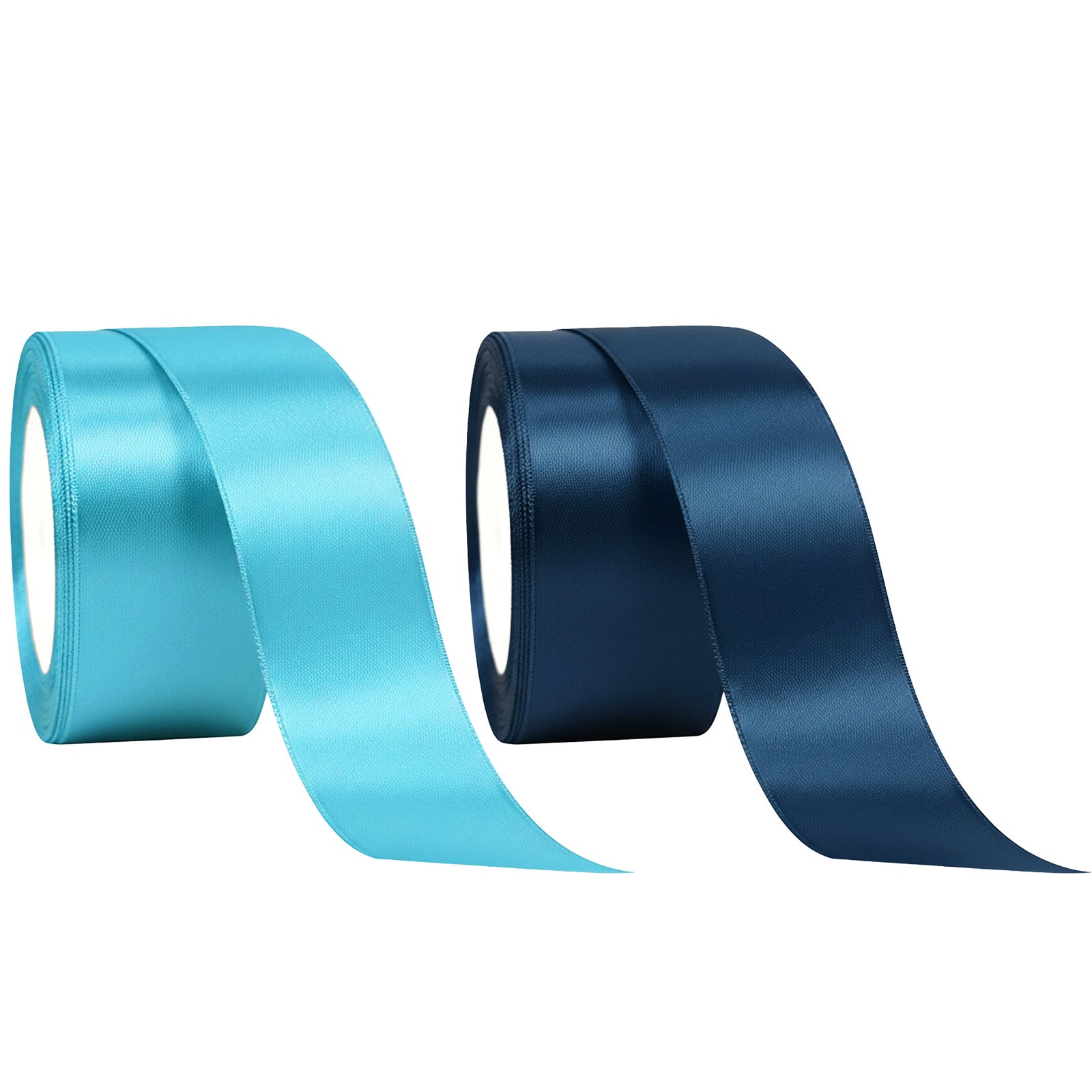 Wrapables Satin Ribbon for Gift Wrap, Weddings, Floral Bouquets, DIY Crafts, 1.5 Inch x 50 Yards (Set of 2), Sky Blue / Navy