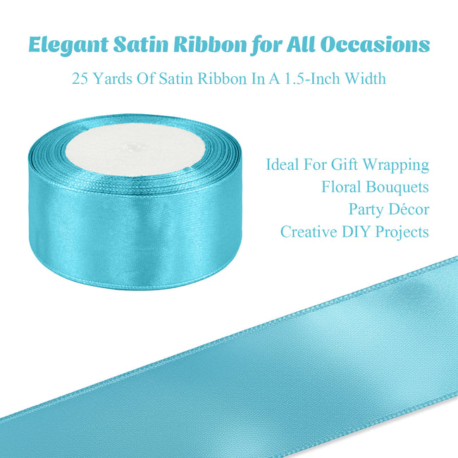 Wrapables Satin Ribbon for Holiday Gift Wrapping, Weddings, Ribbon Bow, Floral Bouquets, DIY Crafts, 1.5 Inch x 25 Yards (Set of 2), Sky Blue / Navy