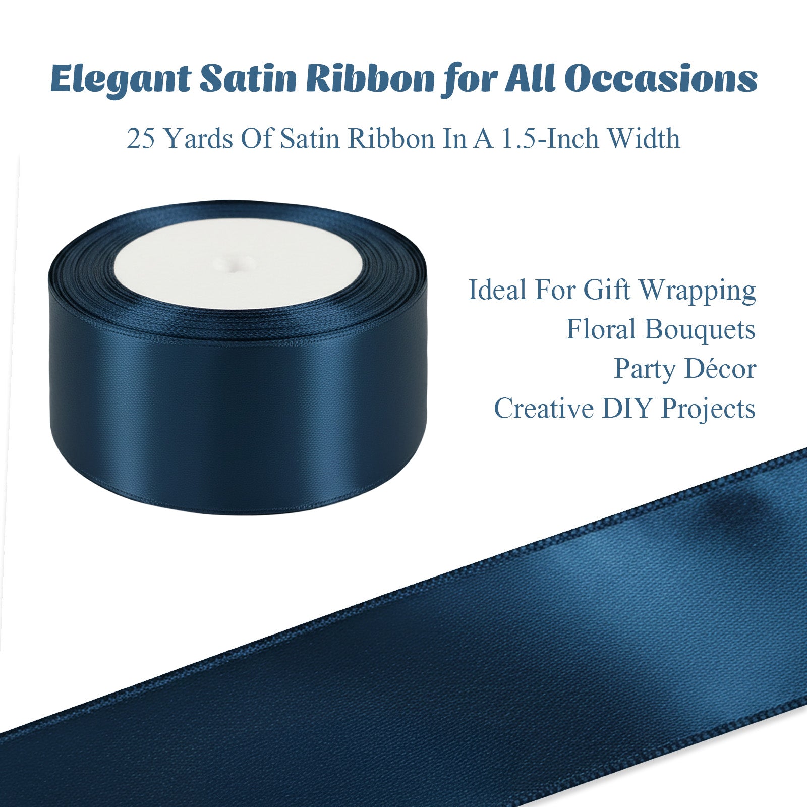 Wrapables Satin Ribbon for Gift Wrap, Weddings, Floral Bouquets, DIY Crafts, 1.5 Inch x 50 Yards (Set of 2), Sky Blue / Navy