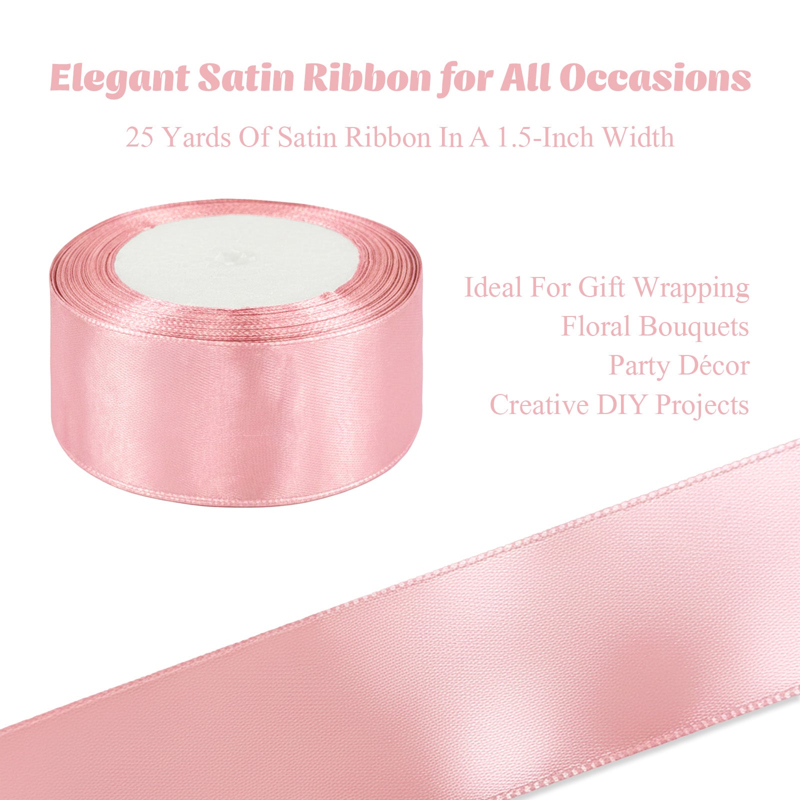 Wrapables Satin Ribbon for Gift Wrapping, Weddings, Floral Bouquets, DIY Crafts, 1.5 Inch x 50 Yards (Set of 2), Champagne / Pink