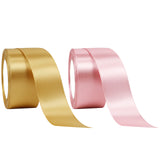 Wrapables Satin Ribbon for Gift Wrapping, Weddings, Floral Bouquets, DIY Crafts, 1.5 Inch x 50 Yards (Set of 2), Champagne / Pink