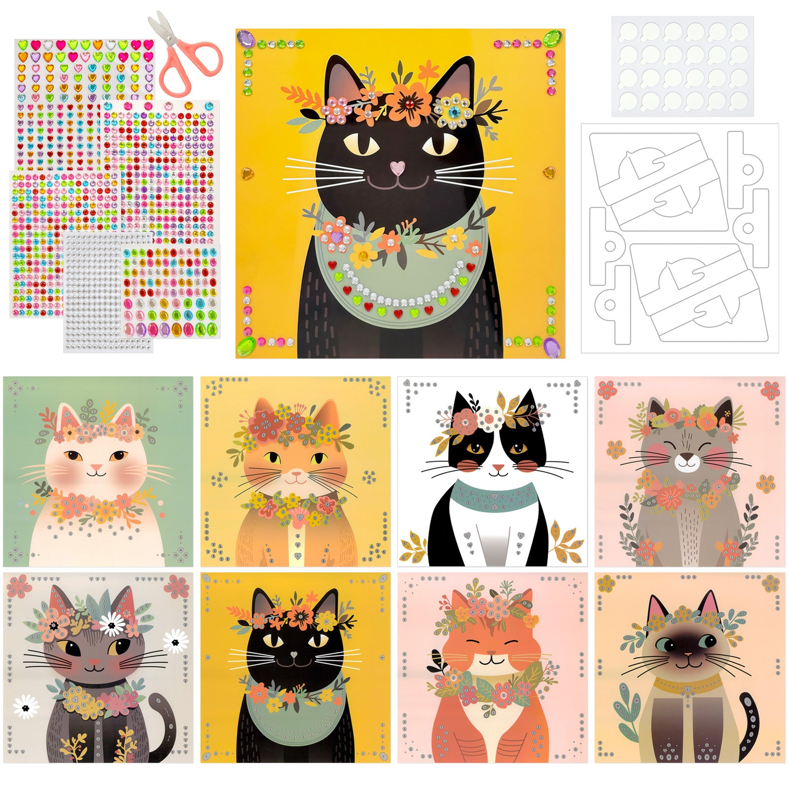 Wrapables Gem Sticker Art Kit, Diamond Painting Arts and Crafts Supplies, Gemstone Sticker DIY Crafts, Cats