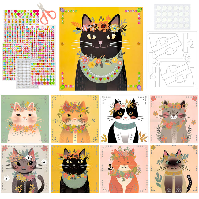 Wrapables Gem Sticker Art Kit, Diamond Painting Arts and Crafts Supplies, Gemstone Sticker DIY Crafts, Cats
