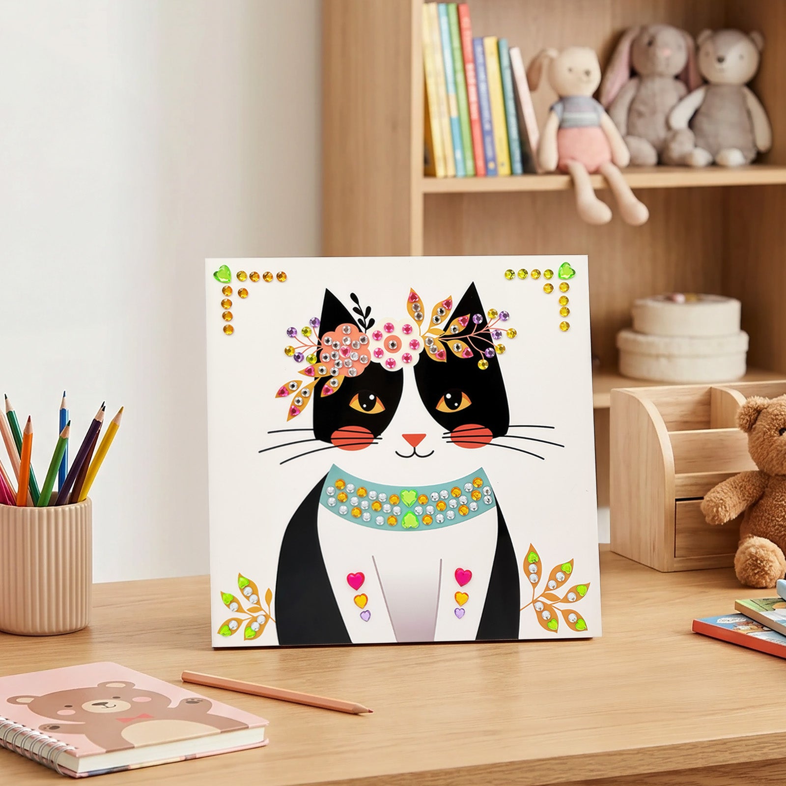 Wrapables Gem Sticker Art Kit, Diamond Painting Arts and Crafts Supplies, Gemstone Sticker DIY Crafts, Cats