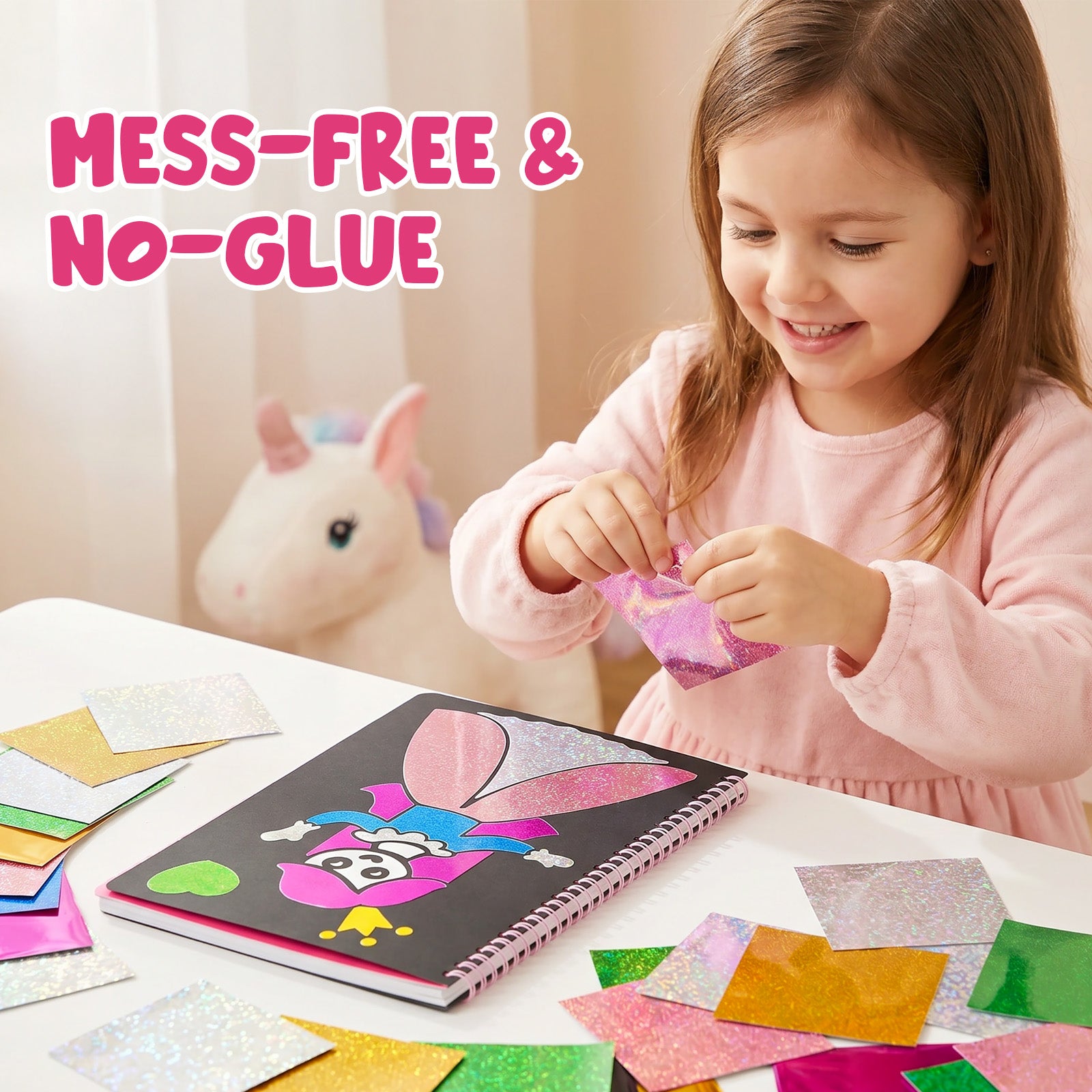 Wrapables Foil Art Kit, Mess-Free DIY Arts and Crafts Supplies, DIY Foil and Coloring Set For Girls Ages 3 and Up, Princess and Fantasy