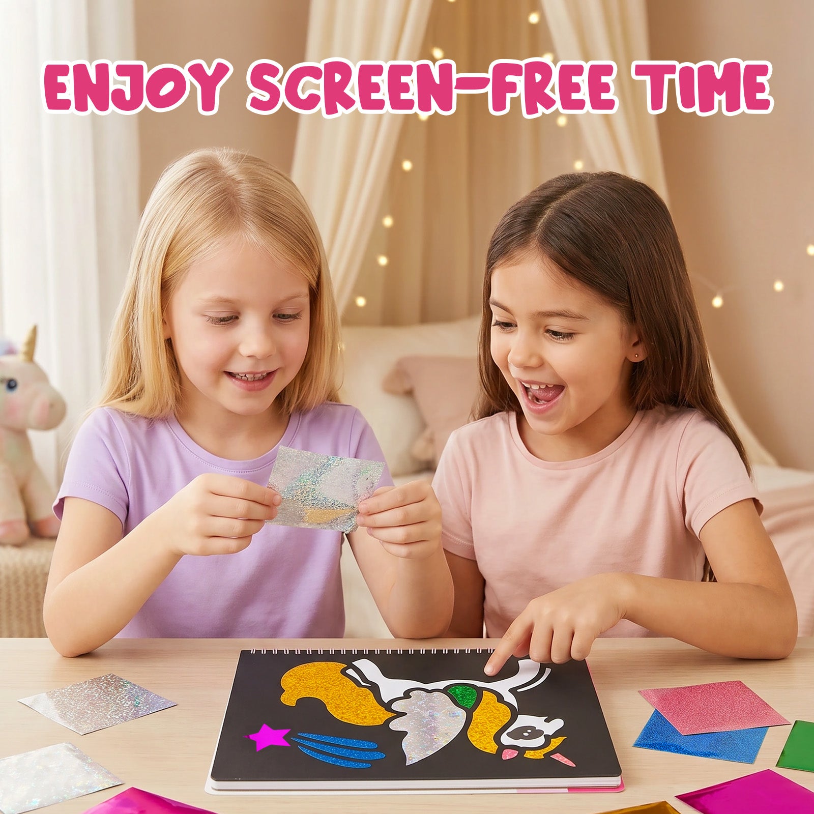 Wrapables Foil Art Kit, Mess-Free DIY Arts and Crafts Supplies, DIY Foil and Coloring Set For Girls Ages 3 and Up, Princess and Fantasy