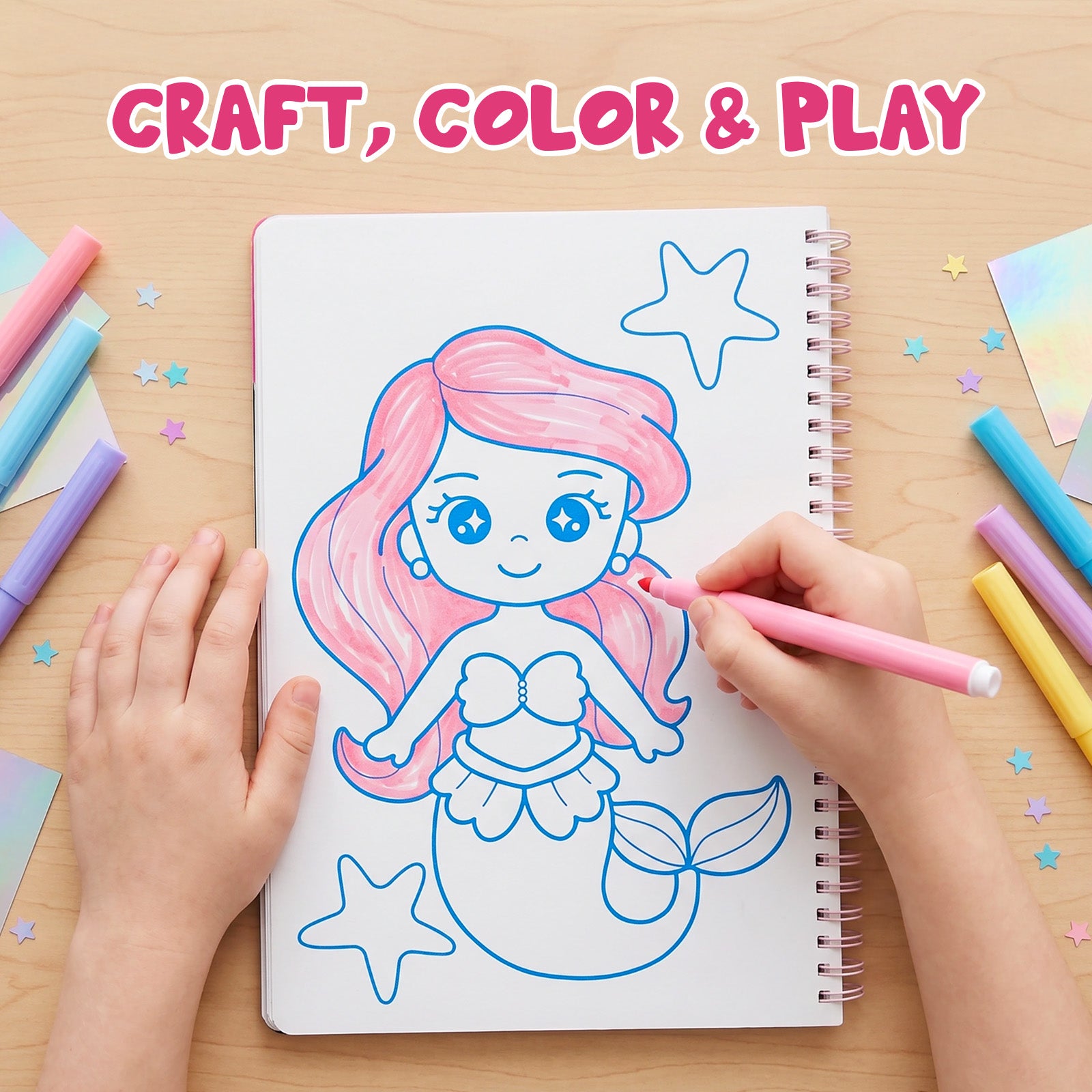 Wrapables Foil Art Kit, Mess-Free DIY Arts and Crafts Supplies, DIY Foil and Coloring Set For Girls Ages 3 and Up, Princess and Fantasy