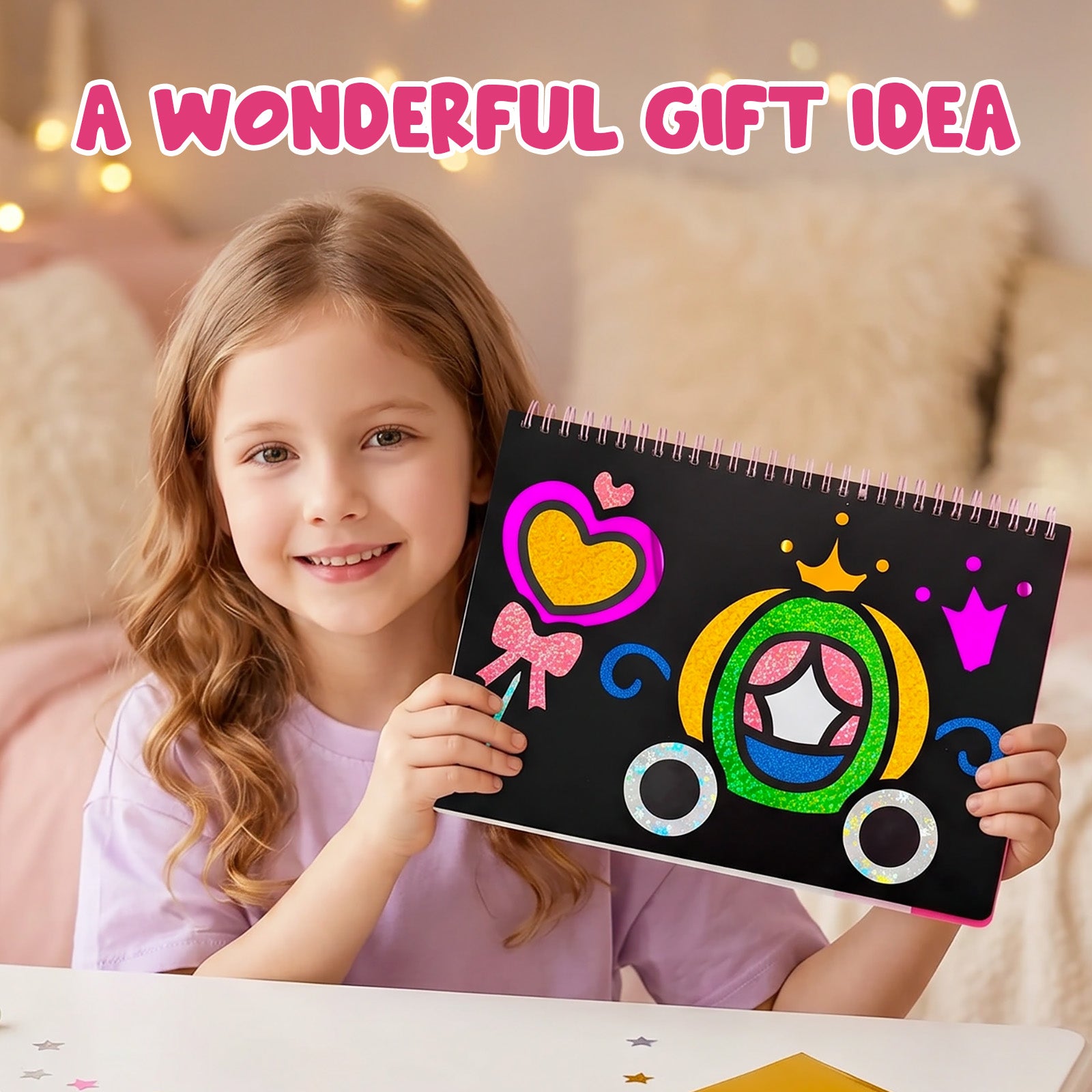 Wrapables Foil Art Kit, Mess-Free DIY Arts and Crafts Supplies, DIY Foil and Coloring Set For Girls Ages 3 and Up, Princess and Fantasy