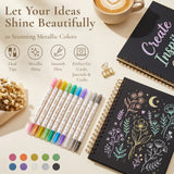 Wrapables 10ct Metallic Dual-Tip Markers, Brush and Fine Point Tip, for Scrapbooking, Journals, Card Making, Black Paper, DIY Arts and Crafts