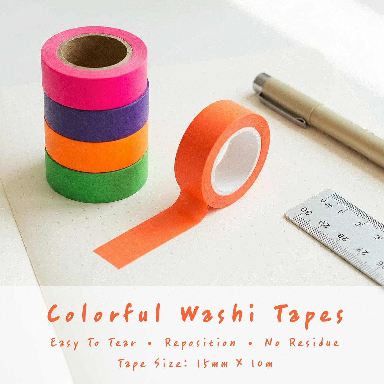 Wrapables Colorful Washi Masking Tape, Solid Tangelo Orange