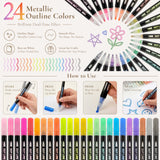Wrapables Metallic Outline Markers, Shimmer Glitter Pens for Drawing, Art Supplies (24 Colors)
